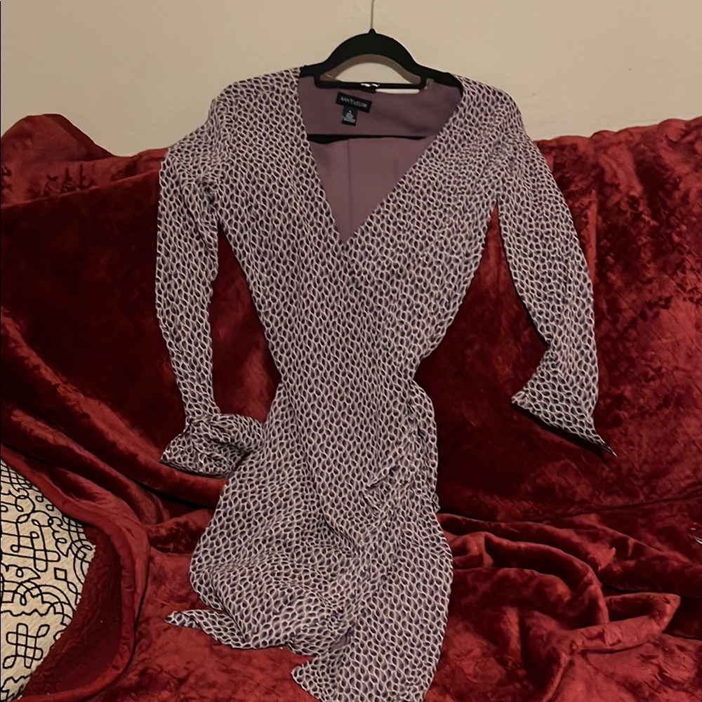 Ann Taylor Long Sleeve Purple Patterned Dress